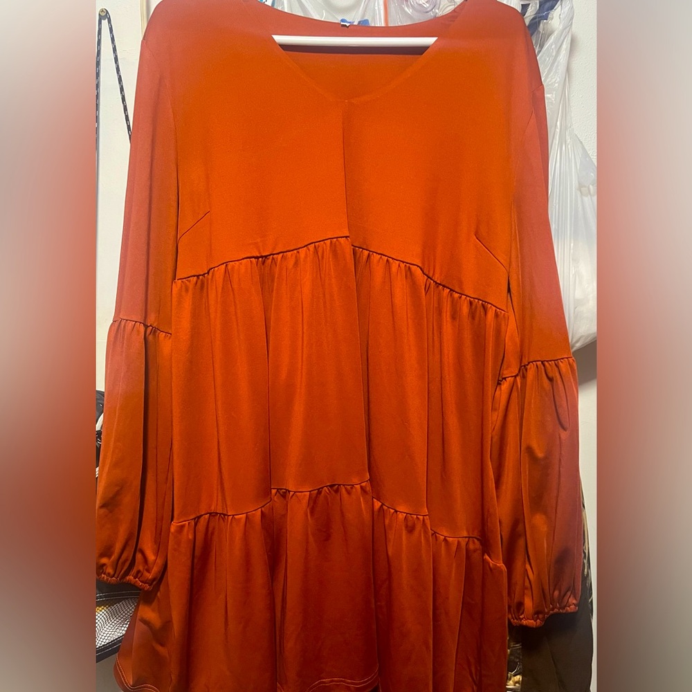 Persimmon/burnt orange Satin Baby Doll Dress